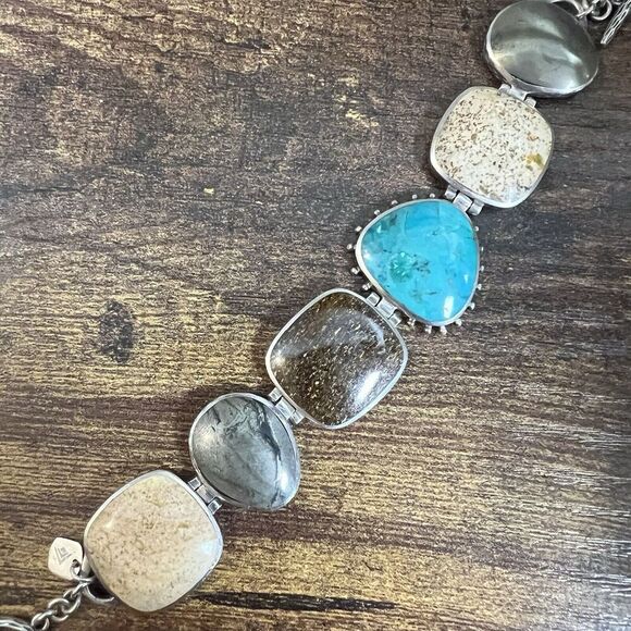 SILPADA 925 Sterling Silver Pyrite Turquoise Bronzite Jasper Toggle Bracelet - Picture 6 of 6